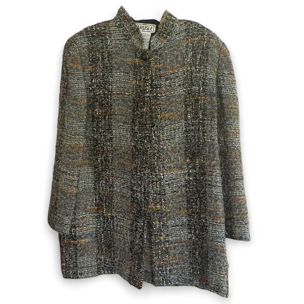 Carlisle Tweed Wool Blend Long Jacket Coat Size 12 Gray Multi Color